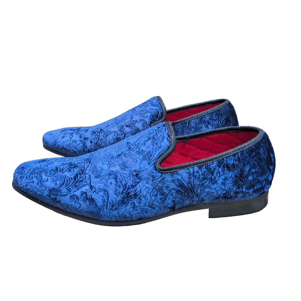 La Milano Broderick II Blue Paisley Velvet Loafers Men's Size 10 Red Sole Shoes